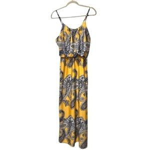 Magic Yellow Paisley Maxi Dress Size M • Adjustable Straps • Boho Preppy